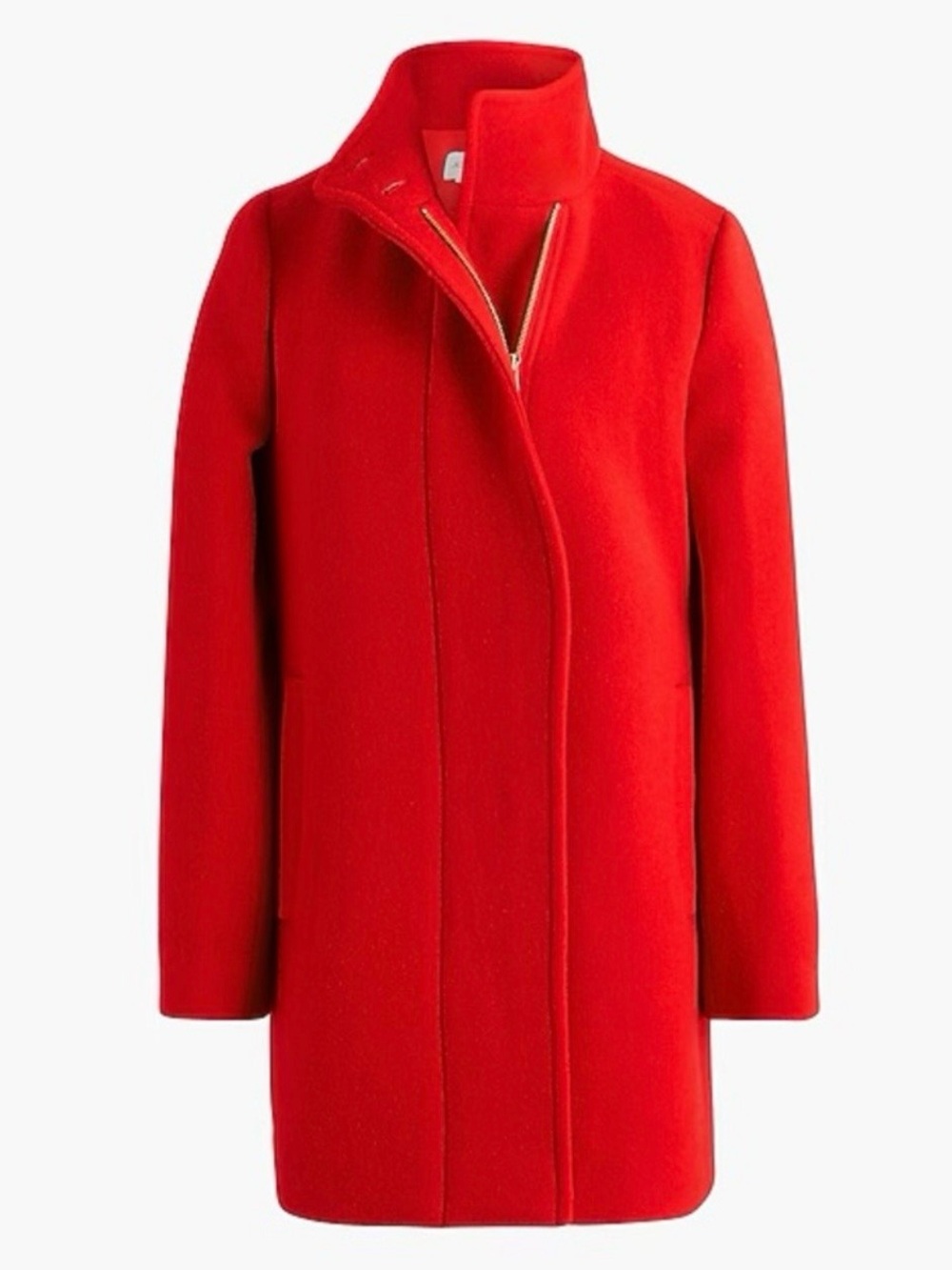 J. Crew Bright Red Wool Pea Coat with Stand Collar - Picture 1 of 6